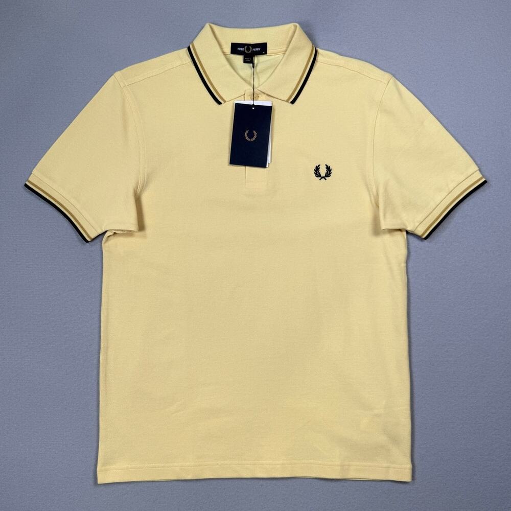 Fred Perry Short Sleeve Slim Fit Twin Tipped Polo Shirt, Yellow Medium $110